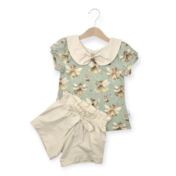 Set aus Kragenshirt und Shorts, Größe 116, Feen und Häschen